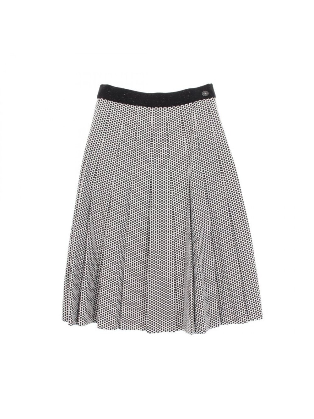 Chanel Skirt CC Logo Button Dot Pleats Cotton